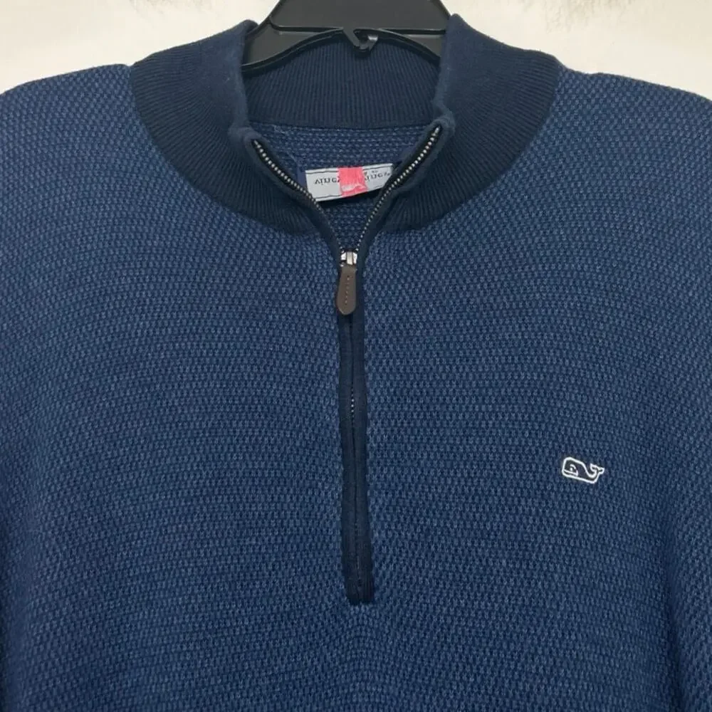 Vineyard Vines XXL Wool Blend Quarter Zip Sweater Navy Hamilton Pullover Preppy